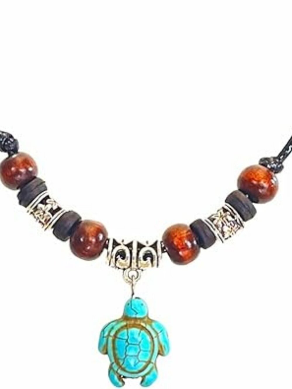 New Boho Hawaiian Sea Turtle Necklace Bone Beaded Wood Bead Adjustable Cord